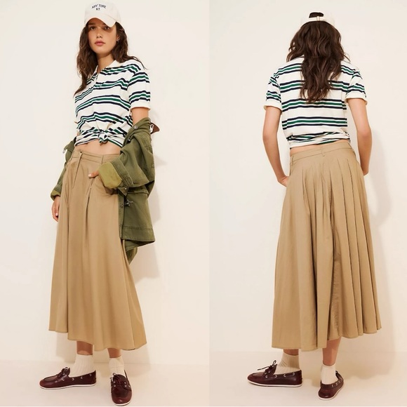 Free People All Around Midi Maxi Full Skirt Olive Tan Khaki Size Large Neutral - Picture 5 of 14